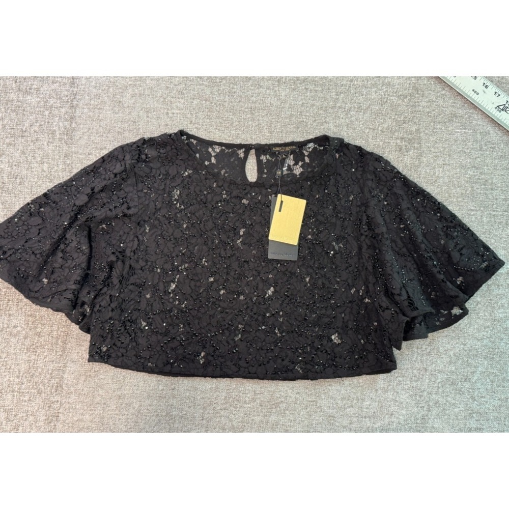 Alberto Makali Black Beaded Lace‎ Bolero Shrug Top Glam Y2K Women M NWT
